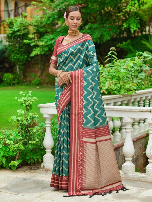 teal silk blend bhagalpuri saree with blouse - 21320971 - Very Small Image - 1