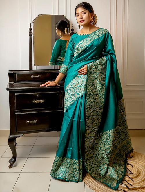 teal silk blend bhagalpuri saree with blouse - 21320992 - Very Small Image - 1