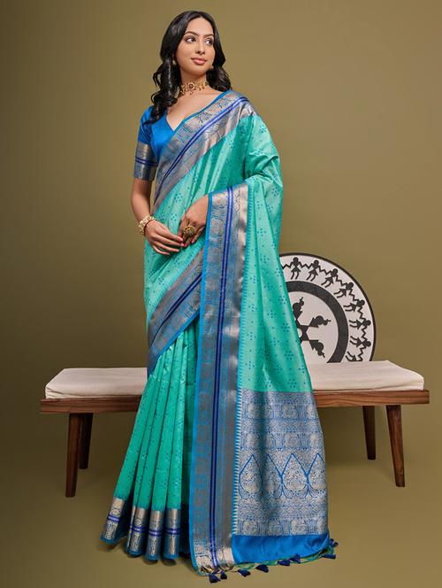 turquoise bhagalpuri saree with blouse - 21321063 - Very Small Image - 1