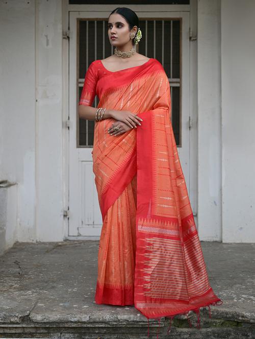orange silk blend bhagalpuri saree with blouse - 21321304 - Very Small Image - 1