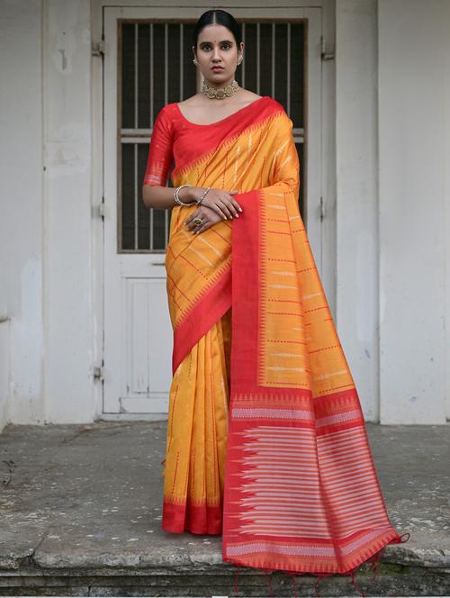 yellow silk blend bhagalpuri saree with blouse - 21321307 - Very Small Image - 1