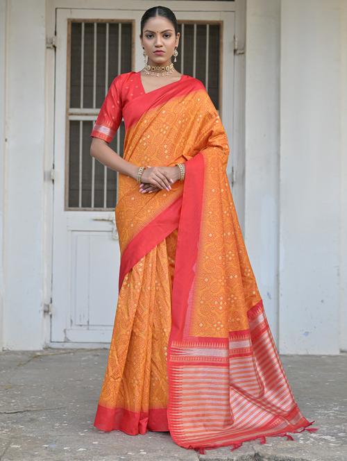 yellow silk blend bhagalpuri saree with blouse - 21321314 - Very Small Image - 1