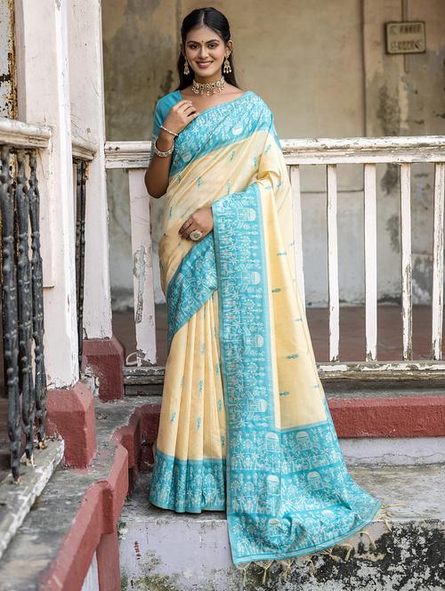 cream silk blend bhagalpuri saree - 21321399 - Very Small Image - 1