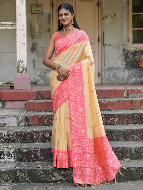 cream silk blend bhagalpuri saree - 21321400 - Very Small Image - 1