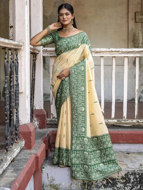 cream silk blend bhagalpuri saree - 21321401 - Very Small Image - 1