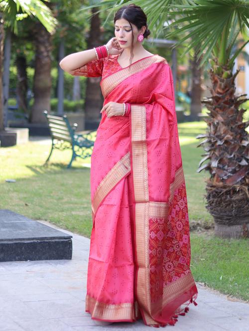 women bandhani printed saree with blouse - 21321456 - Very Small Image - 1