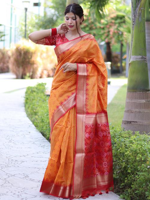 women bandhani printed saree with blouse - 21321458 - Very Small Image - 1