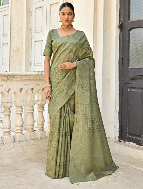 green bhagalpuri saree with blouse - 21321462 - Very Small Image - 1