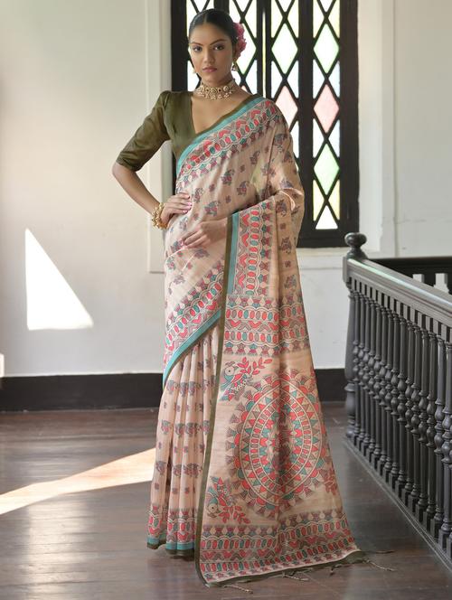 women printed tussar silk saree with blouse - 21321464 - Very Small Image - 1