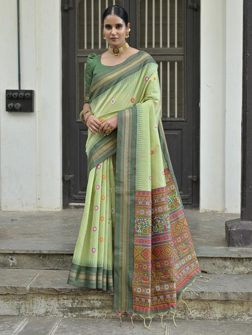 lime silk bhagalpuri saree with blouse - 21321467 - Very Small Image - 1