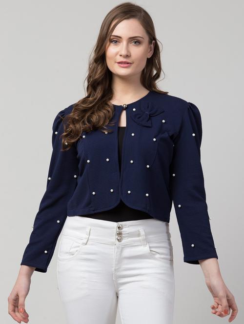 women blue cotton blend regular shrug - 21322521 - Very Small Image - 1