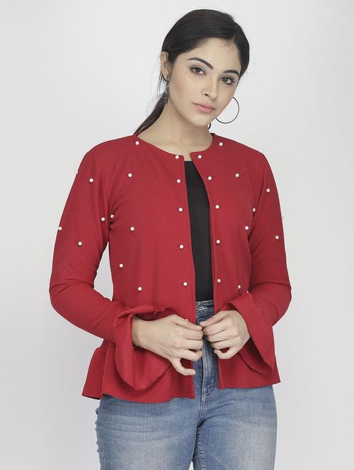 women red cotton blend regular shrug - 21322539 - Very Small Image - 1