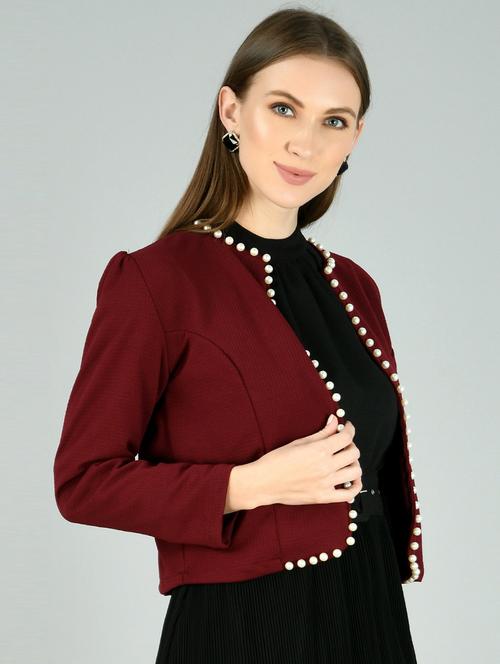 women maroon cotton blend regular shrug - 21322569 - Very Small Image - 1