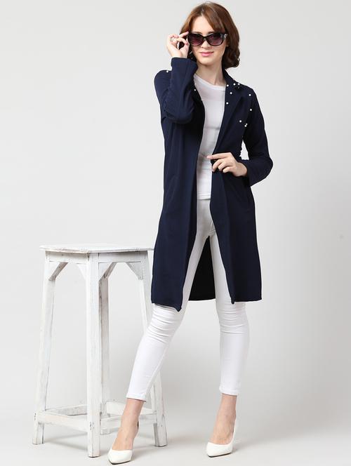 women navy blue cotton blend regular shrug - 21322596 - Very Small Image - 1