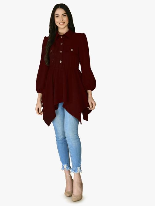 women maroon asymmetric top - 21322683 - Very Small Image - 1