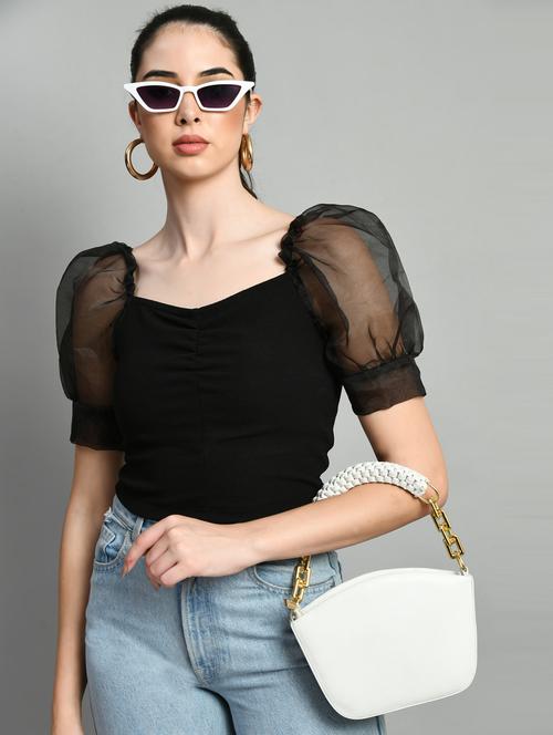 women black cotton blend regular top - 21322811 - Very Small Image - 1