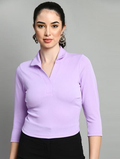women lavender polyester crop top - 21322815 - Very Small Image - 1