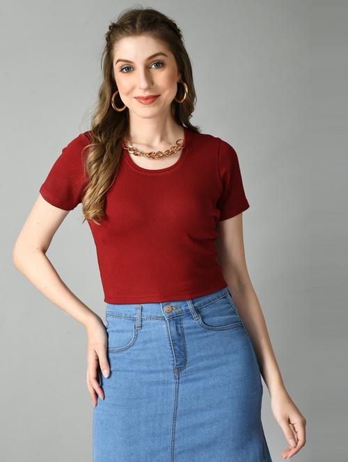 women maroon cotton blend crop top - 21322838 - Very Small Image - 1