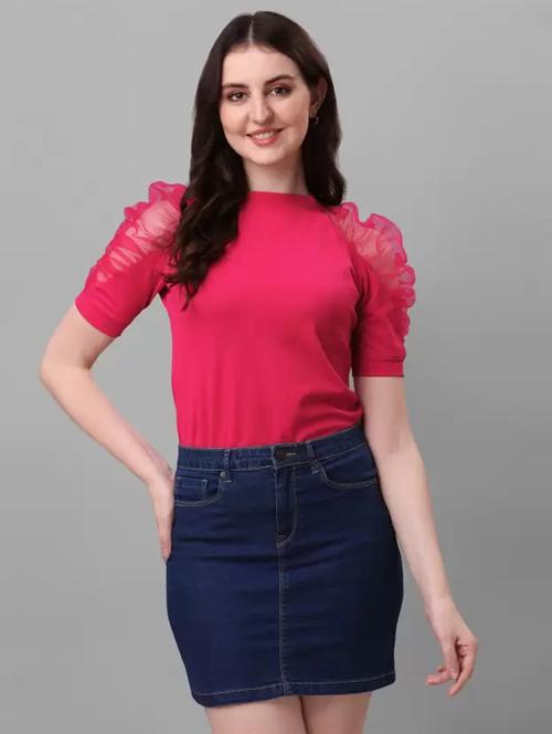 women pink cotton blend regular top - 21322841 - Very Small Image - 1