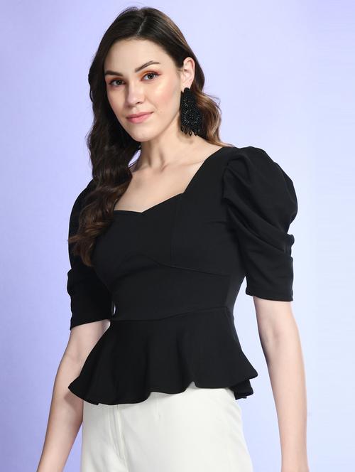 women black polyester peplum top - 21322865 - Very Small Image - 1