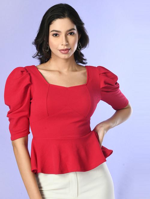 women red polyester peplum top - 21322867 - Very Small Image - 1