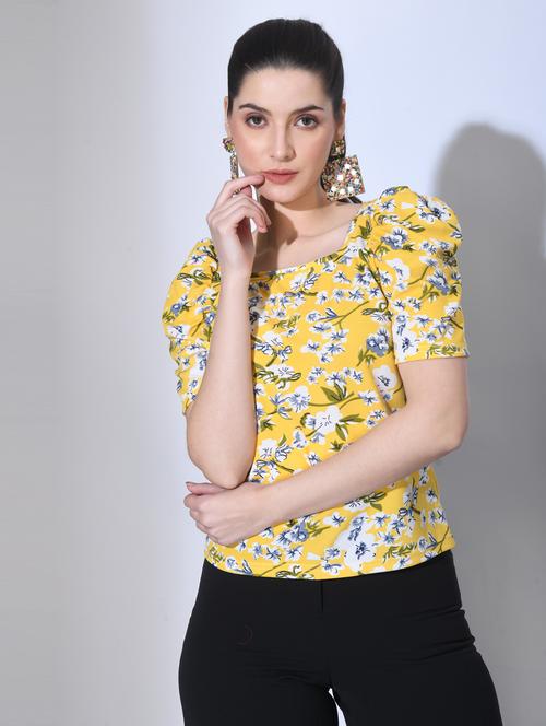 women yellow polyester regular top - 21322904 - Very Small Image - 1