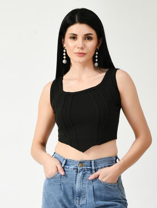 women black polyester crop top - 21322911 - Very Small Image - 1