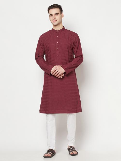 men maroon stripes long sleeves kurta - 21324622 - Very Small Image - 1