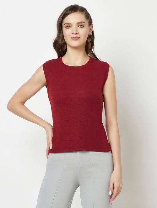 maroon solids round neck top - 21326576 - Very Small Image - 1