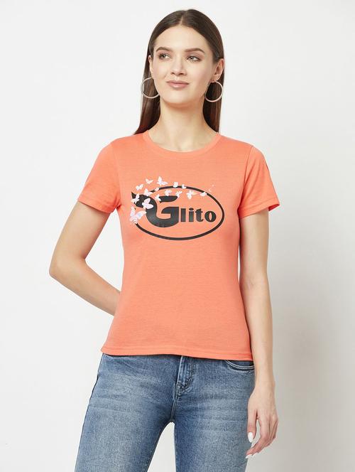 orange round neck regular top - 21326583 - Very Small Image - 1