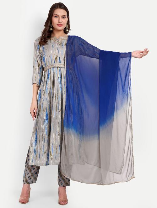 women grey kurta dupatta set - 21326731 - Very Small Image - 1