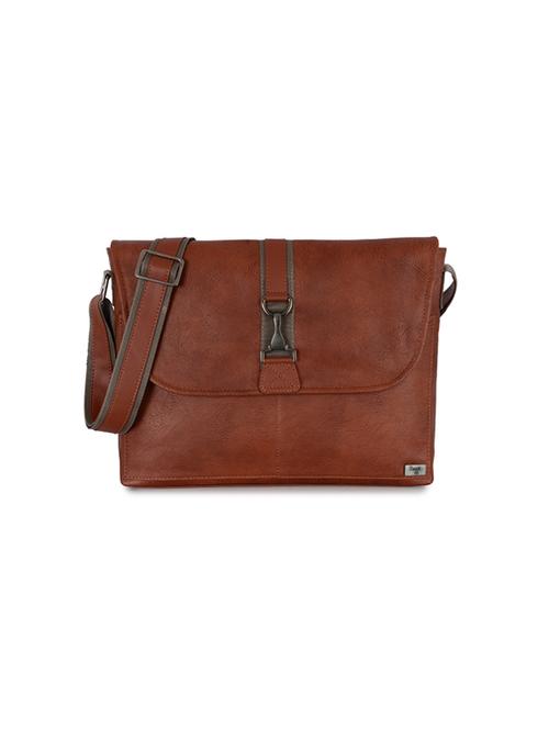 tan solids leatherette messenger bag - 21327495 - Very Small Image - 1