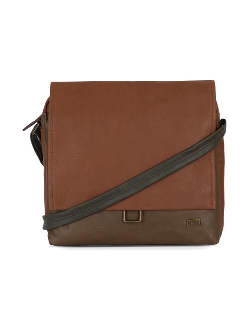 tan solids leatherette messenger bag - 21327505 - Very Small Image - 1