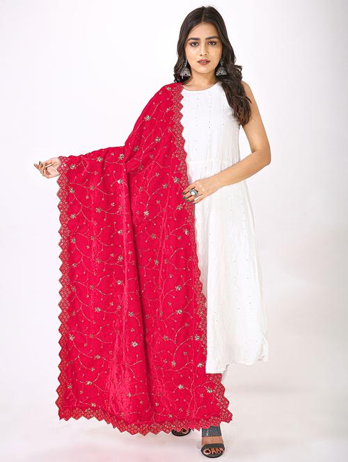 pink embroidered velvet dupatta - 21331256 - Very Small Image - 1