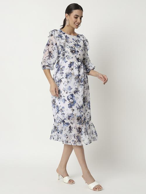 women white georgette fit & flare dress - 21331330 - Very Small Image - 1