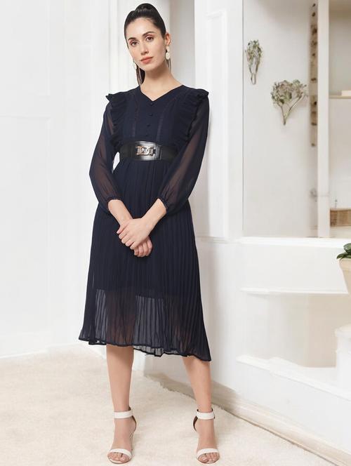 women navy blue georgette a-line dress - 21331336 - Very Small Image - 1