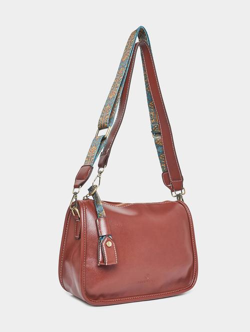 women brown leatherette sling bag - 21332535 - Very Small Image - 1