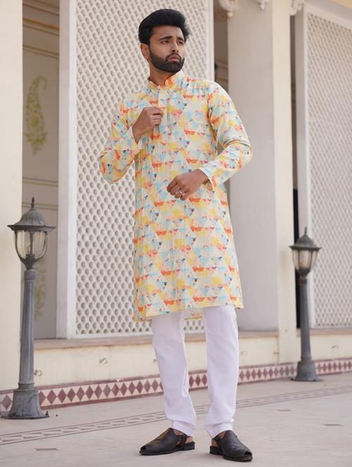 men mandarin neck printed long kurta - 21332564 - Very Small Image - 1