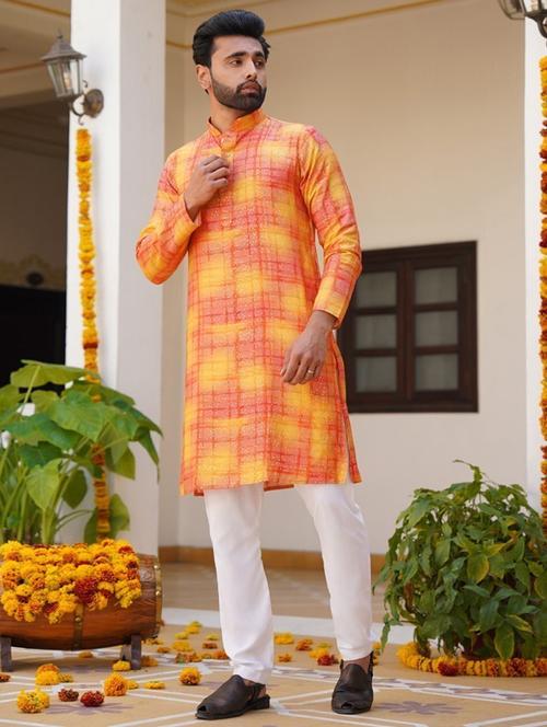 men mandarin neck printed long kurta - 21332572 - Very Small Image - 1