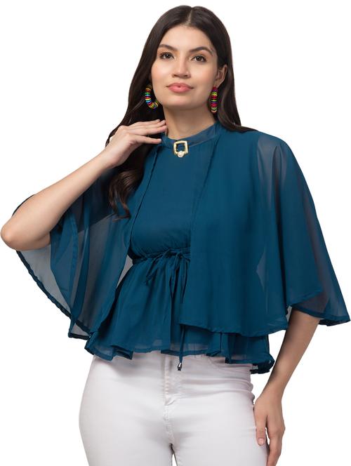 women teal blue georgette a-line top - 21332967 - Very Small Image - 1