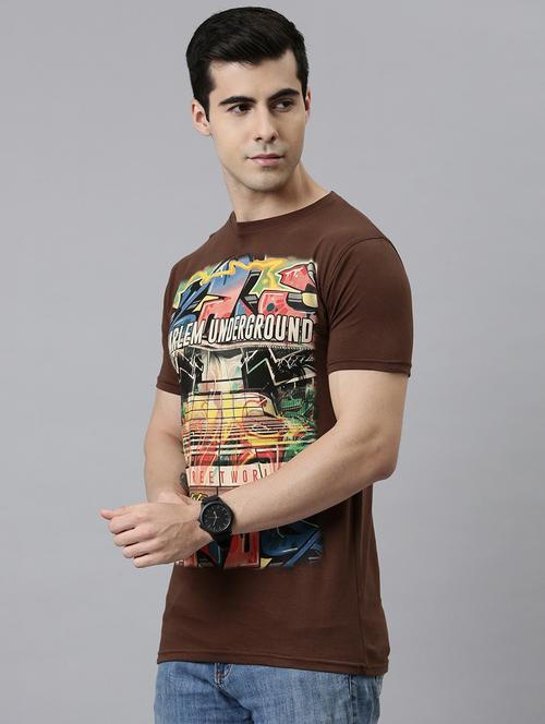 men round neck front print t-shirt - 21334859 - Very Small Image - 1