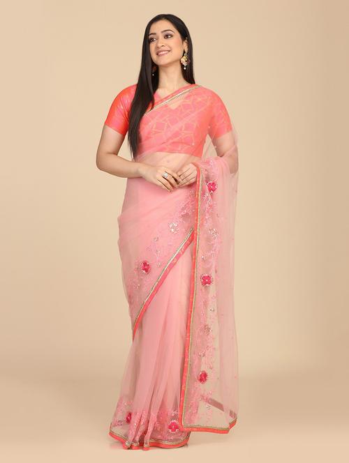 pink embroidered bordered saree - 21336407 - Very Small Image - 1