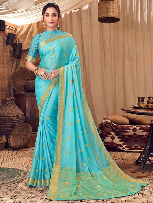 light blue banarasi saree - 21336416 - Very Small Image - 1