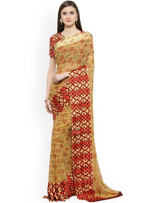 yellow floral printed saree - 21336421 - Very Small Image - 1