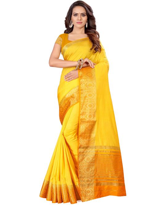 yellow silk blend banarasi saree - 21336425 - Very Small Image - 1