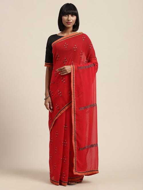 red chiffon embellished saree - 21336458 - Very Small Image - 1