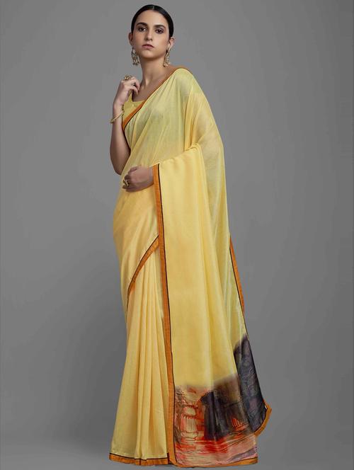 yellow printed saree with blouse - 21336510 - Very Small Image - 1