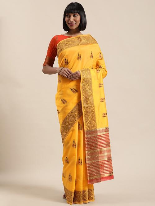 mustard banarasi saree with blouse - 21336554 - Very Small Image - 1