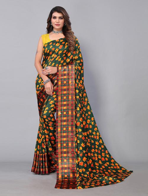 green floral printed saree - 21336580 - Very Small Image - 1