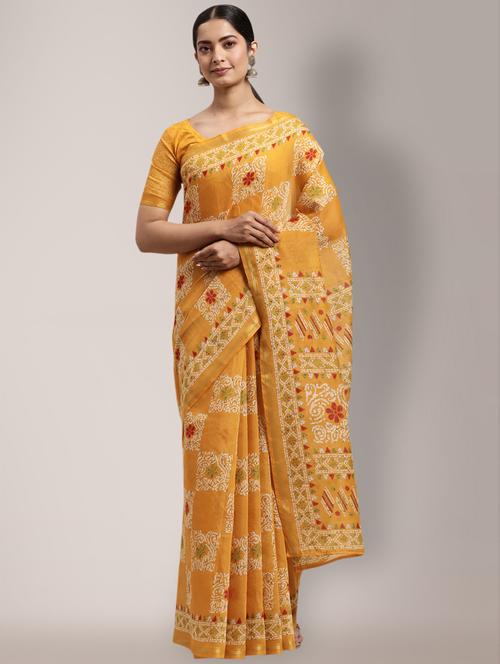 yellow printed saree with blouse - 21336586 - Very Small Image - 1